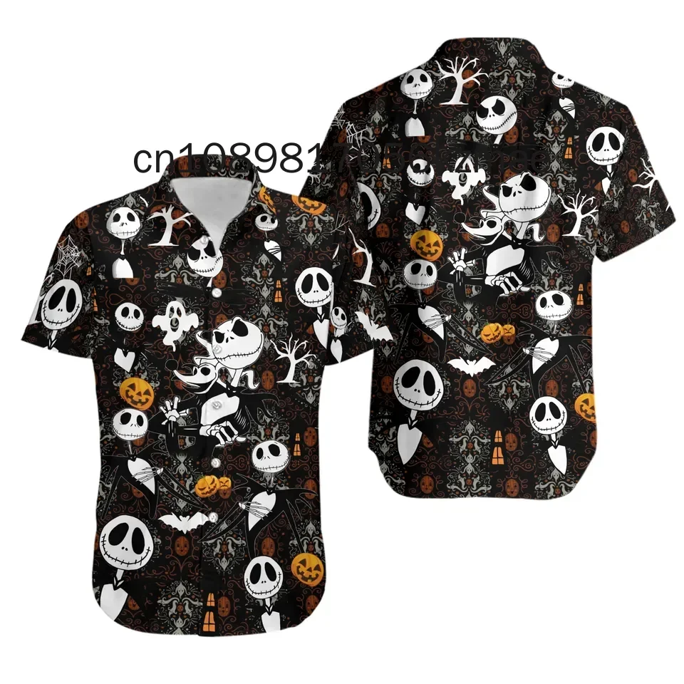 Disney Jack Skellington Nightmare before Christmas Hawaiian Shirt Men's Short Sleeve Button Up Casual Beach Hawaiian Shirt