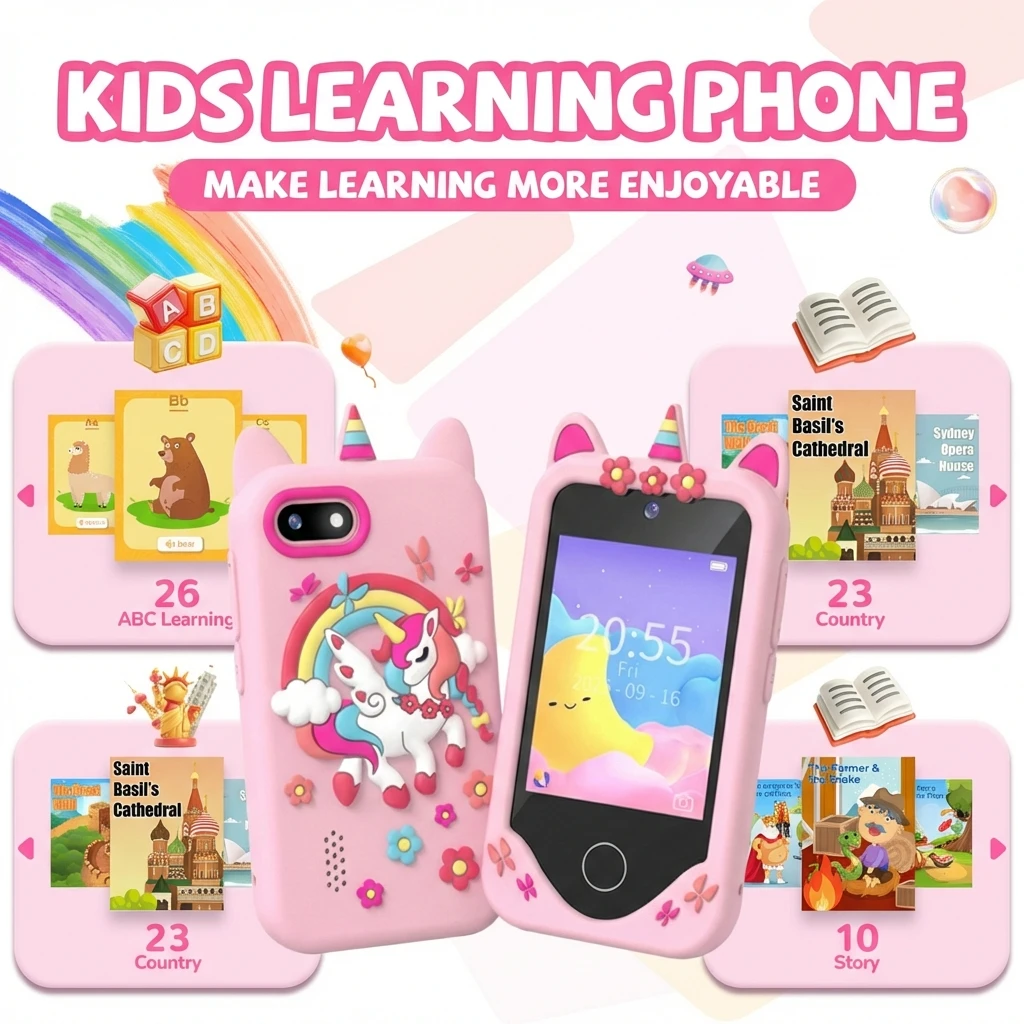 Novo Smartphone Infantil para Crianças, Brinquedo com Tela Sensível ao Toque de 32G, Celular Unicórnio, Reprodutor MP3, Câmera Digital, Brinquedos Educativos para Meninas e Meninos, Presente