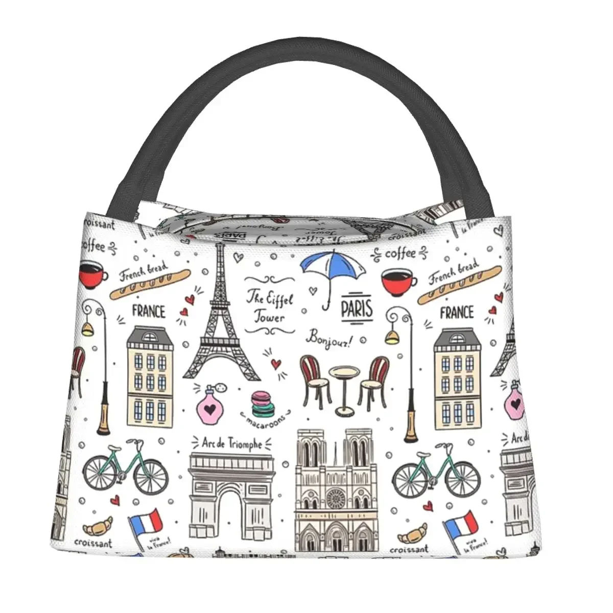 Paris Pattern Colors Lunch Bags Insulated Bento Box Waterproof Lunch Tote Picnic Bags Cooler Thermal Bag for Woman Children