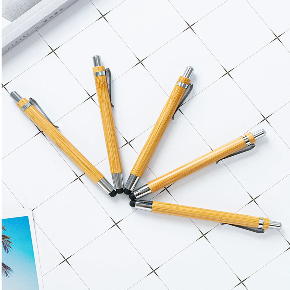 50PCS Bamboo Ballpoint Pen Stationery Party Pens Office School Supplies Business Gifts Customized logo sign pen click pen stylus