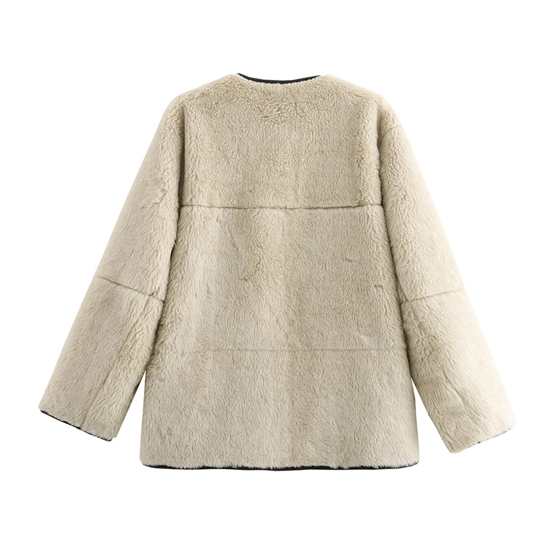 YENKYE European And American Style Casual Faux Fur Jacket Women Long Sleeve O Neck Single Breasted Autumn Winter Warm Coat