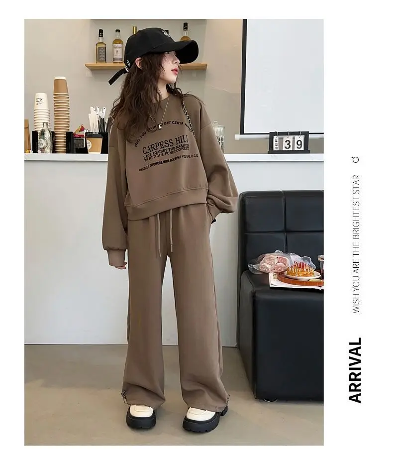 2026 Herbst Winter Kinder Mädchen Kleidung Set Kinder Buchstaben-Sweatshirt Crop Top + Weite Hose Trainingsanzug 4 5 6 7 8 9 10 11 12 Jahre – Detail 3