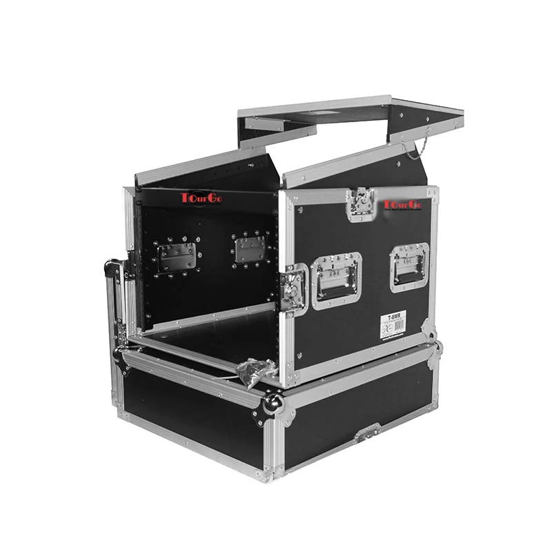 Benutzerdefinierte 8U Rack Mount X 10U Top Mixer DJ Combo Flight Case mit Laptop-Regal