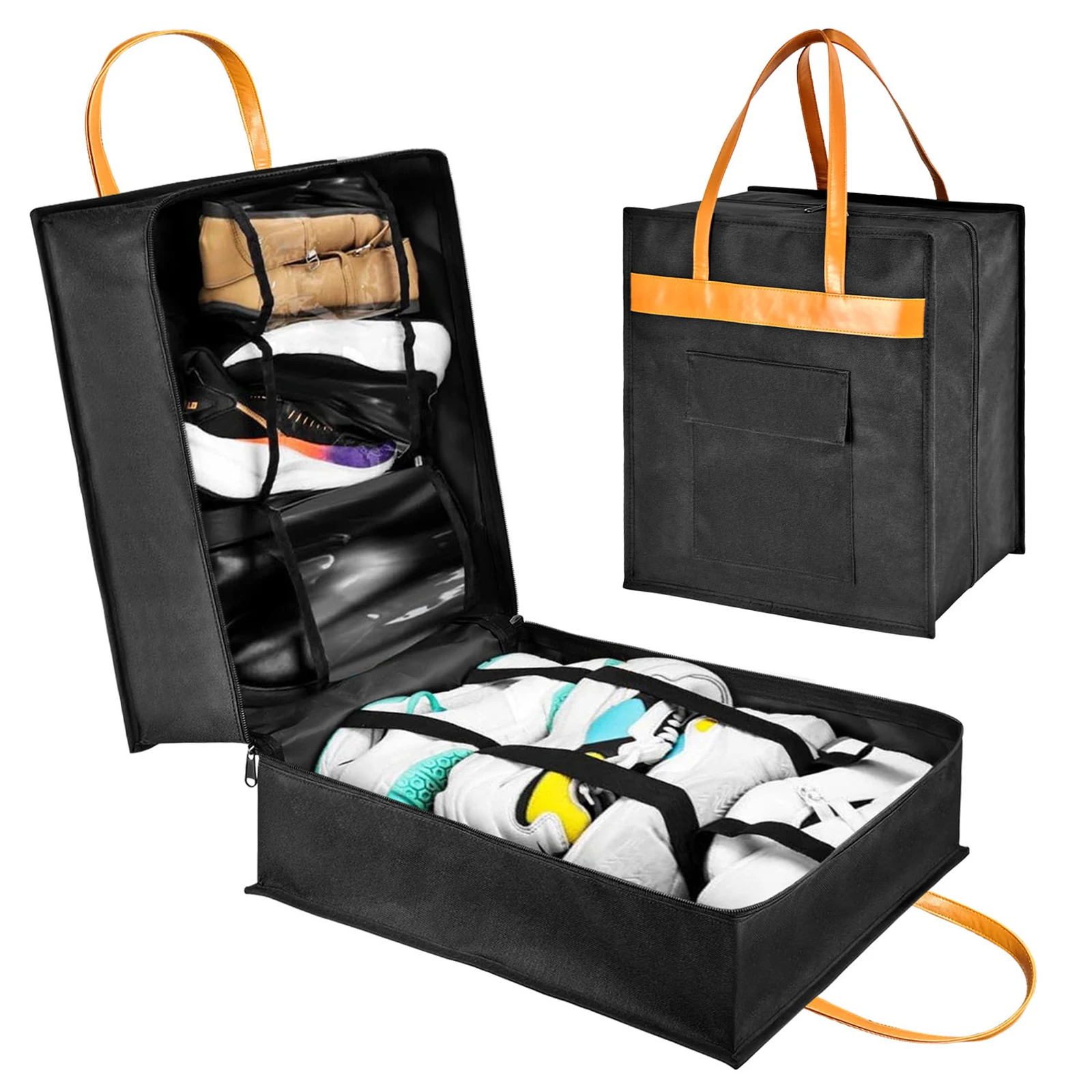 

Портативный органайзер для обуви с ручкой, водонепроницаемая сумка для хранения обуви с карманами, вмещает 6 пар обуви для женщин и подростков