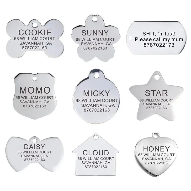 

Personalized Pet ID Tag Engraved Stainless Steel Name Tags Collar Accessory Pendant Customized Free Engraving Dog Cat Nameplate