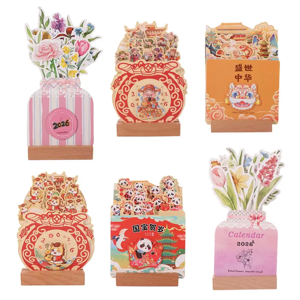 

Wooden Stand Flowers Desk Calendar Paper Craft Traditional Mini Desk Calendar Card Insert Standing Desk Calendar New Year