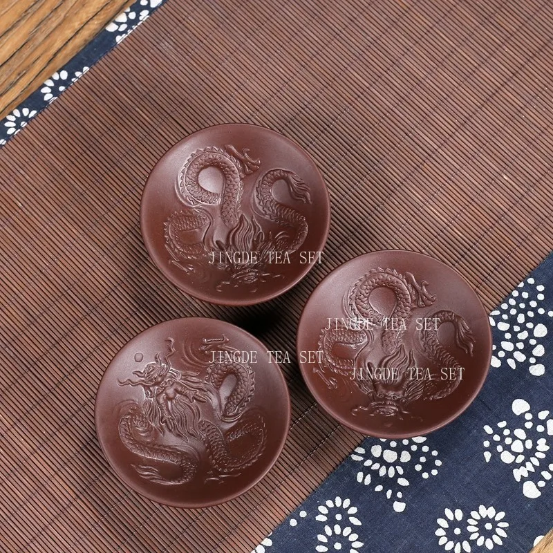 Purple Clay Relief Dragon Tea Cup Douli Owner's Cup Tea Tasting Cup Kungfu Teaset Drinking Utensils Tea Ceremony Accessories