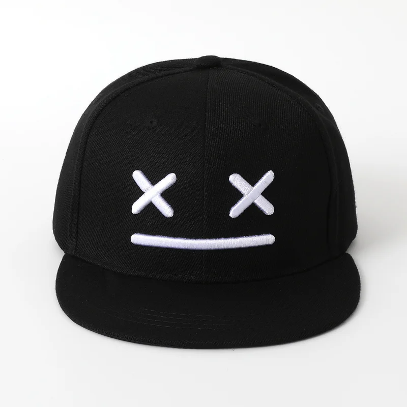 Baseball Cap Cotton Embroidered Smiley Face Unisex Flat Brim Snapback Hat Casual Outdoor Sport Fashion Hip Hop Streetwear Gift