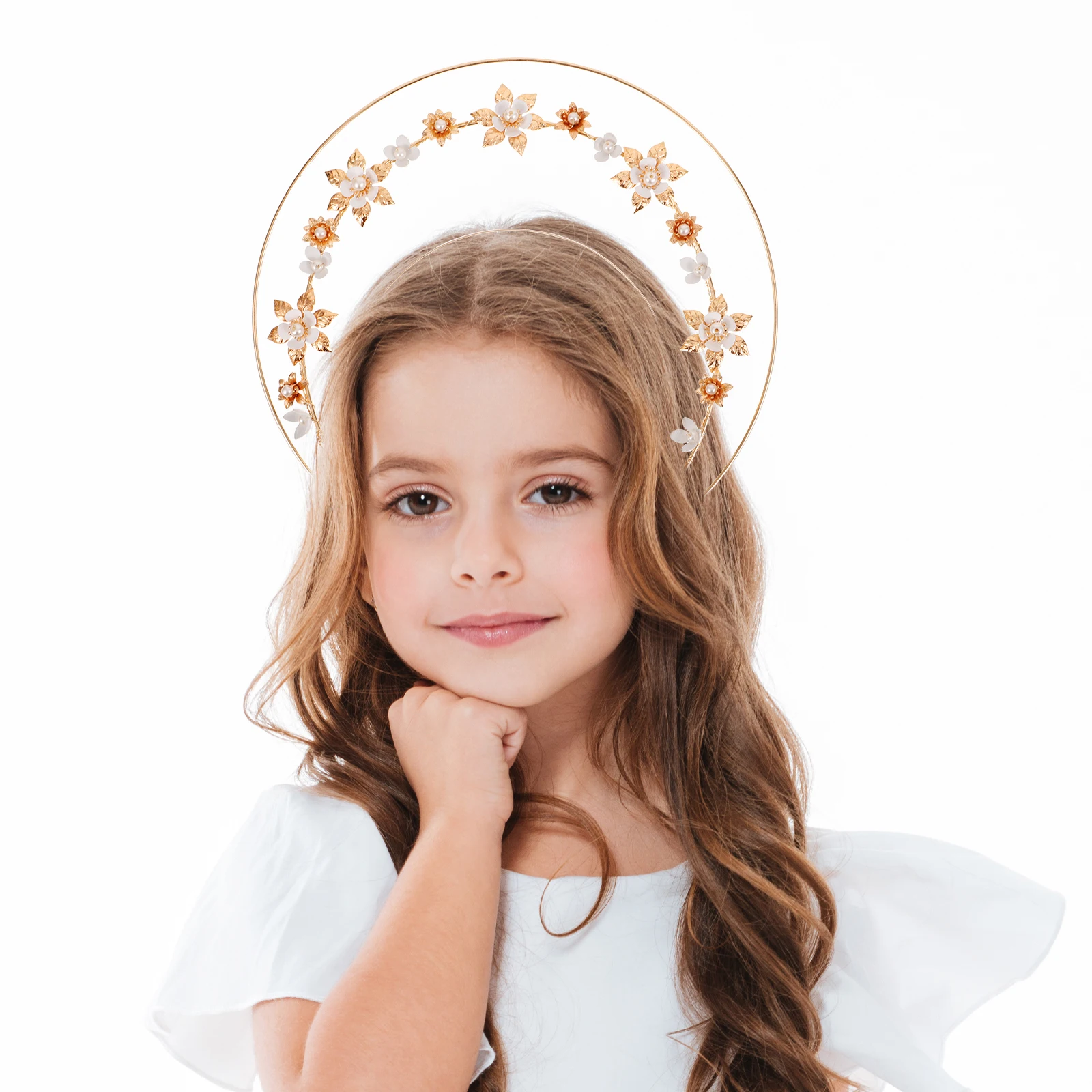 

Повязка на голову с жемчужной короной, золотая богиня Лолиты, аксессуары для волос, декоративный цветок, жемчуг, элегантный реквизит для вечеринки, фотосессии