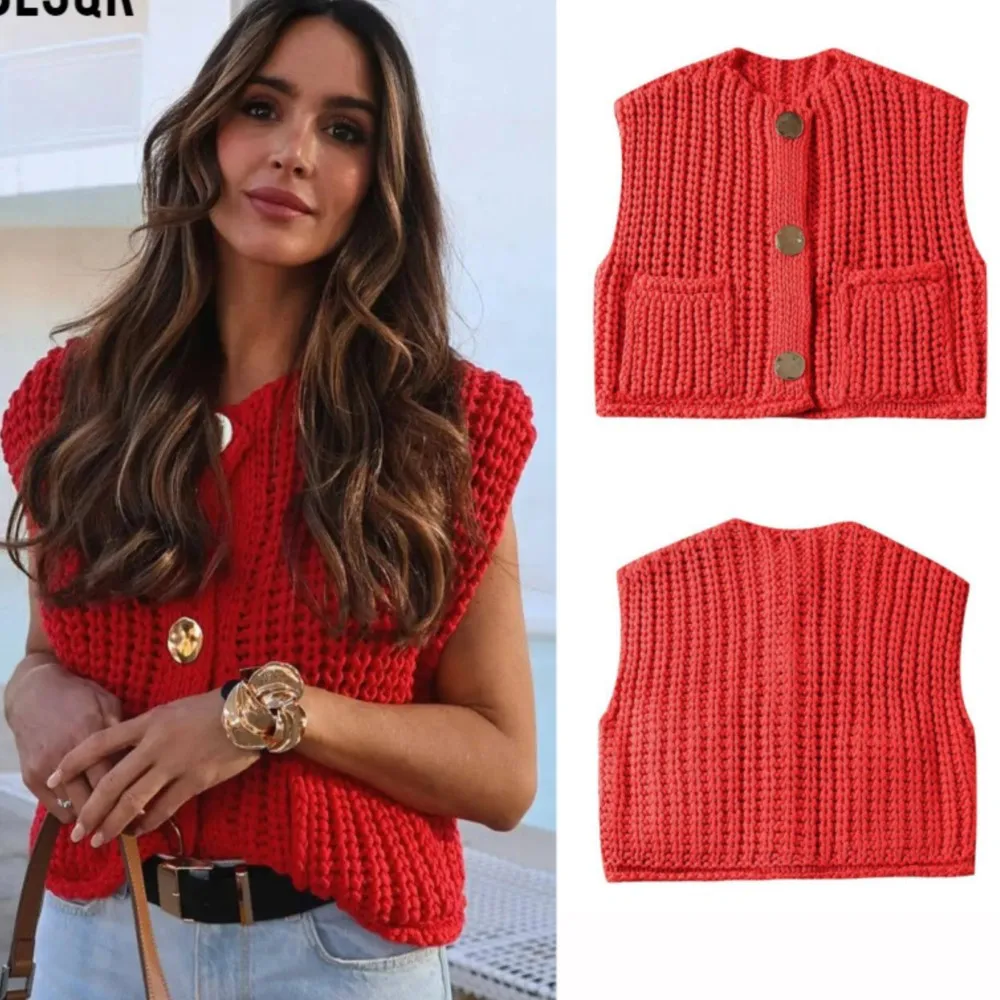 Women Fashion Sleeveless V Neck Sweater Vest Coat Autumn Winter New Casual Three Button Pocket Cardigan Female Trouser Vest Coat