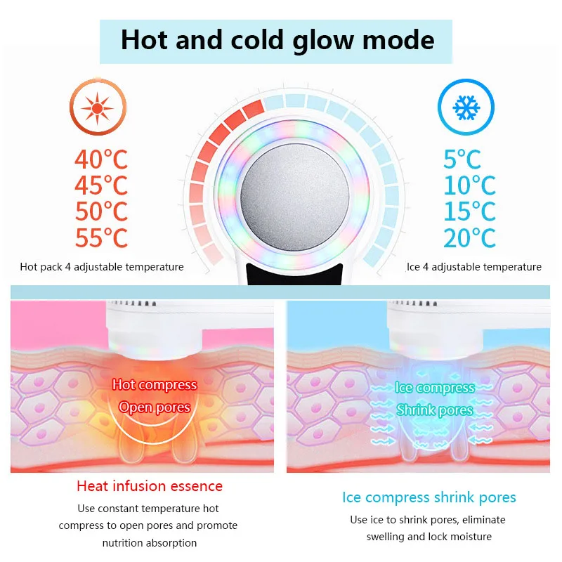 Blue Photon Skin Care Hot Cold Hammer Cryotherapy Heating Facial Skin Lifting Tighten Anti-aging Face Spa Shrink Pore Massager