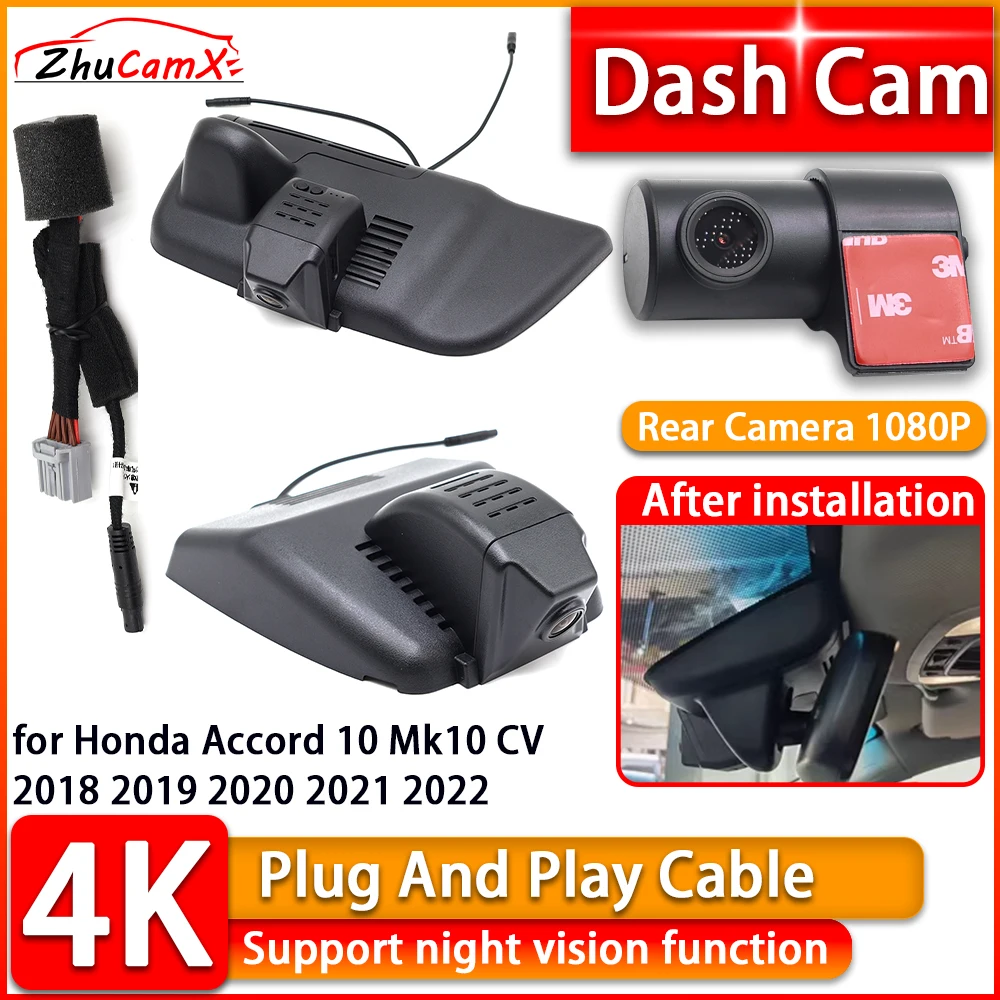 

HD Wiifi 4K Dash Cam for Honda Accord 10 Mk10 CV 2018 2019 2020 2021 2022 DVR Front Rear Car Camera Plug and Play Video Recorder
