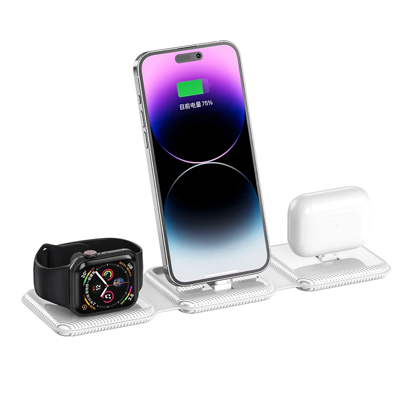 3-in-1 Folding Wireless Charger Portable Charging Pad with Lightning Connector for iPhone Series, iWatch, AirPods