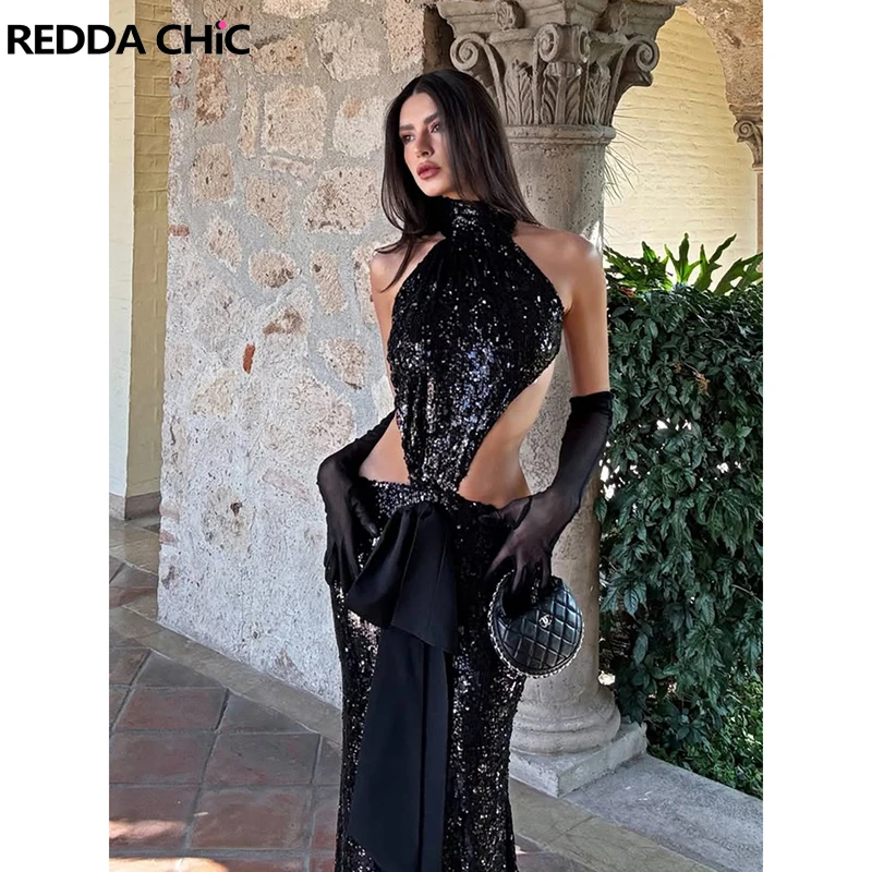

REDDACHiC женское блестящее черное вечернее платье с открытыми плечами и бантом, длинное платье макси, коктейльная вечеринка, официальная одежда