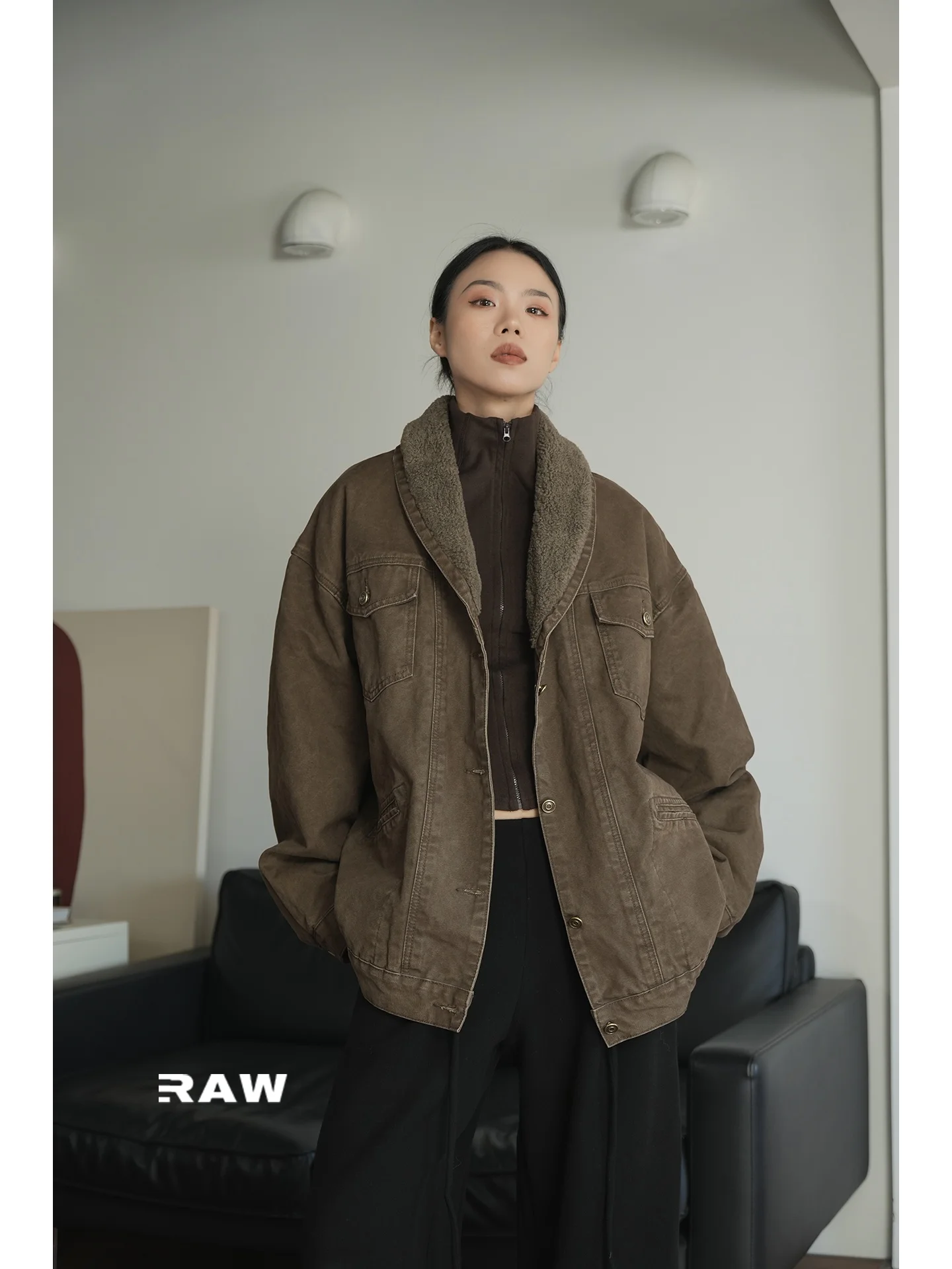 

Женское винтажное пальто-пиджак Chenzheng RELAB Nomadic Barn из денима с утолщенным мехом ягненка, с длинными рукавами, для повседневной носки