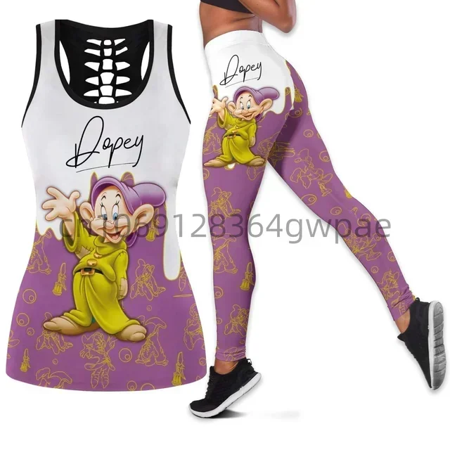 Disney-Ensemble de leggings haut et leggings de yoga creux, découpe naine précieuse, fitness, survêtement, été