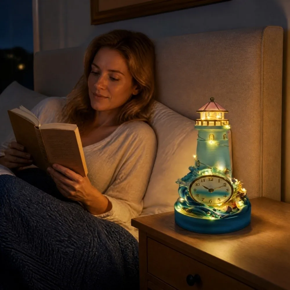 Lighting With Clock Coastal Light Clock Transparency Fashion Coastal Glow Clock 20cm Creativity Lighthouse Bedroom