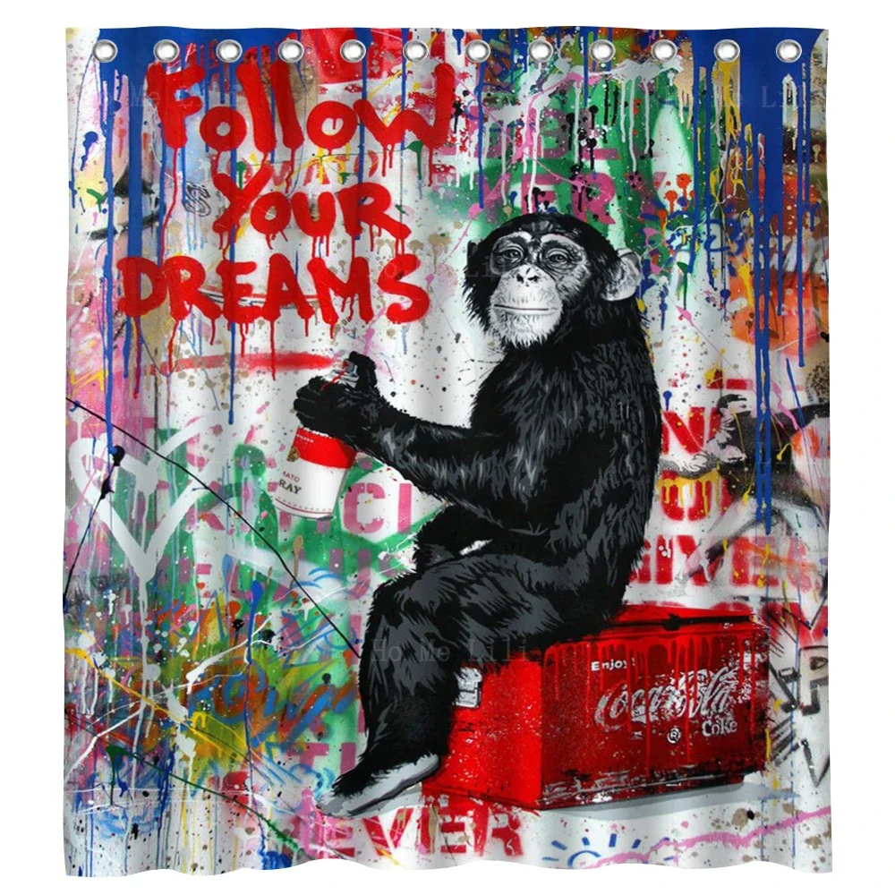 Street Scrawl Follow Your Dreams Funny Monkey Pop Waterproof Shower Curtain By Ho Me Lili For Bathroom Decor