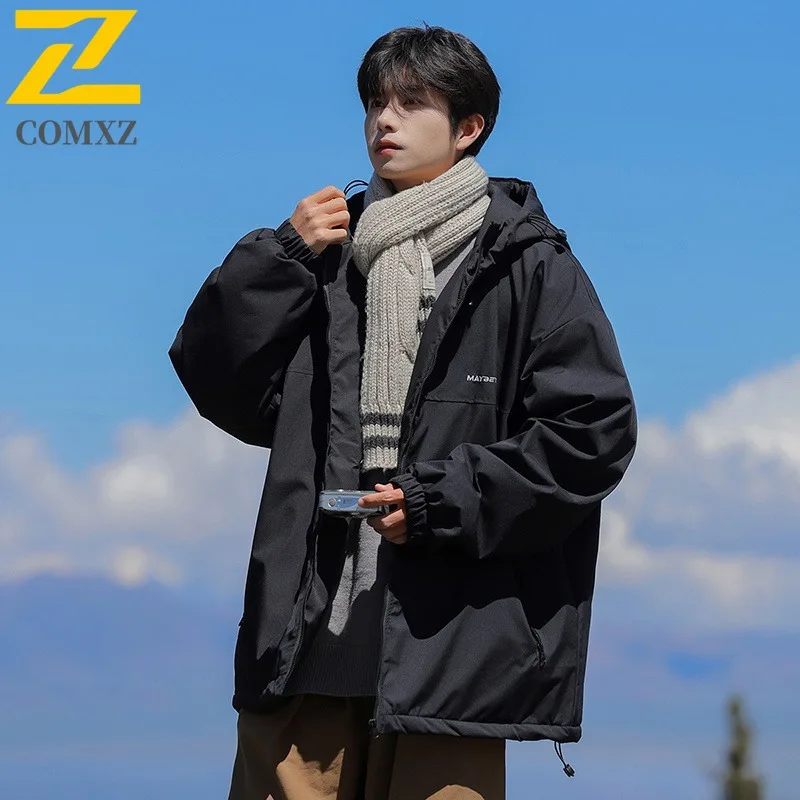 COMXZ 2025 Men Hooded Fashion Waterproof Cotton Jacket Casual Streetwear Winter for Men Outdoor Sport Workwear Warm Tactics Coat
