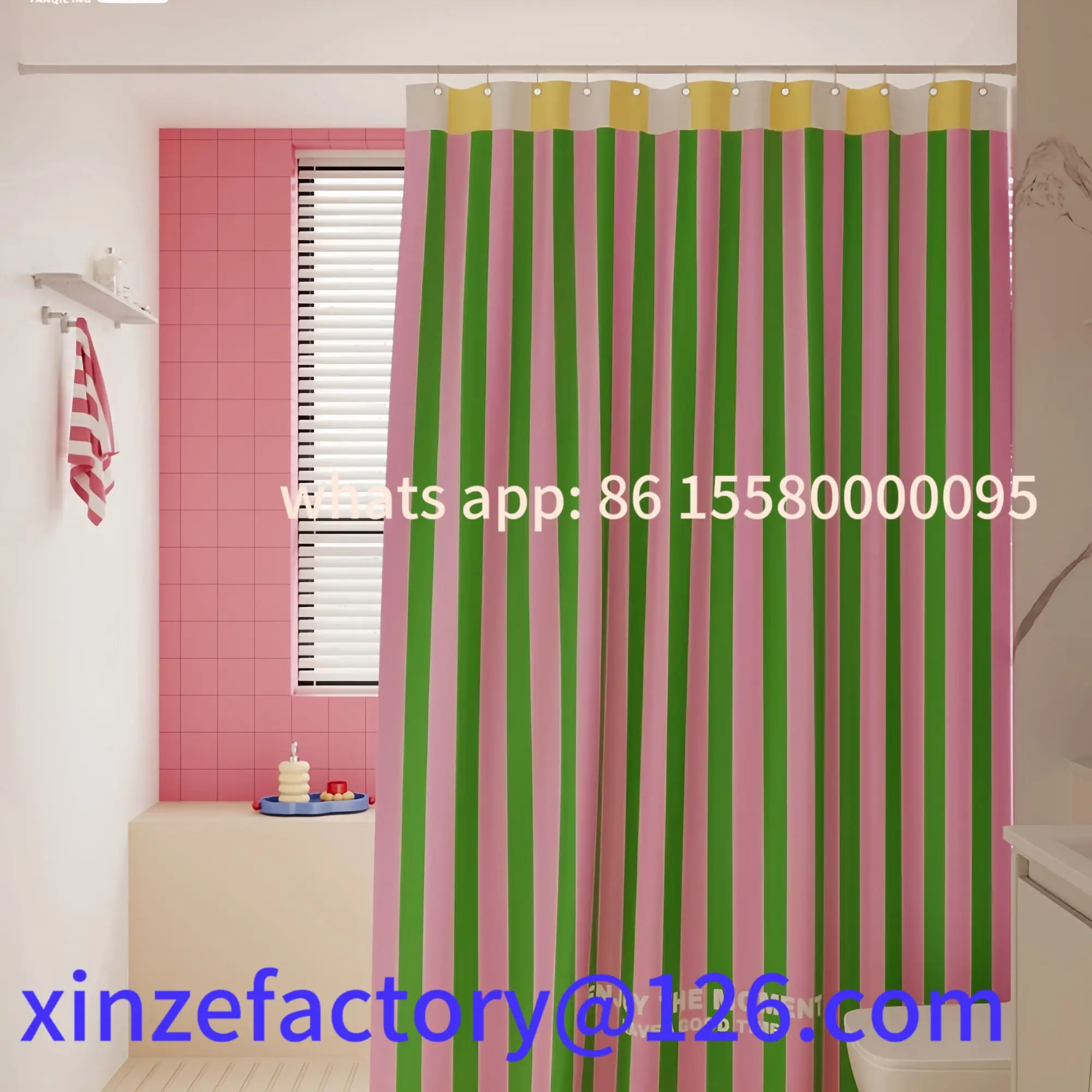 

Customizable Dopamine Thickened Striped Shower Curtain Waterproof Set Mildew-Proof Bathroom