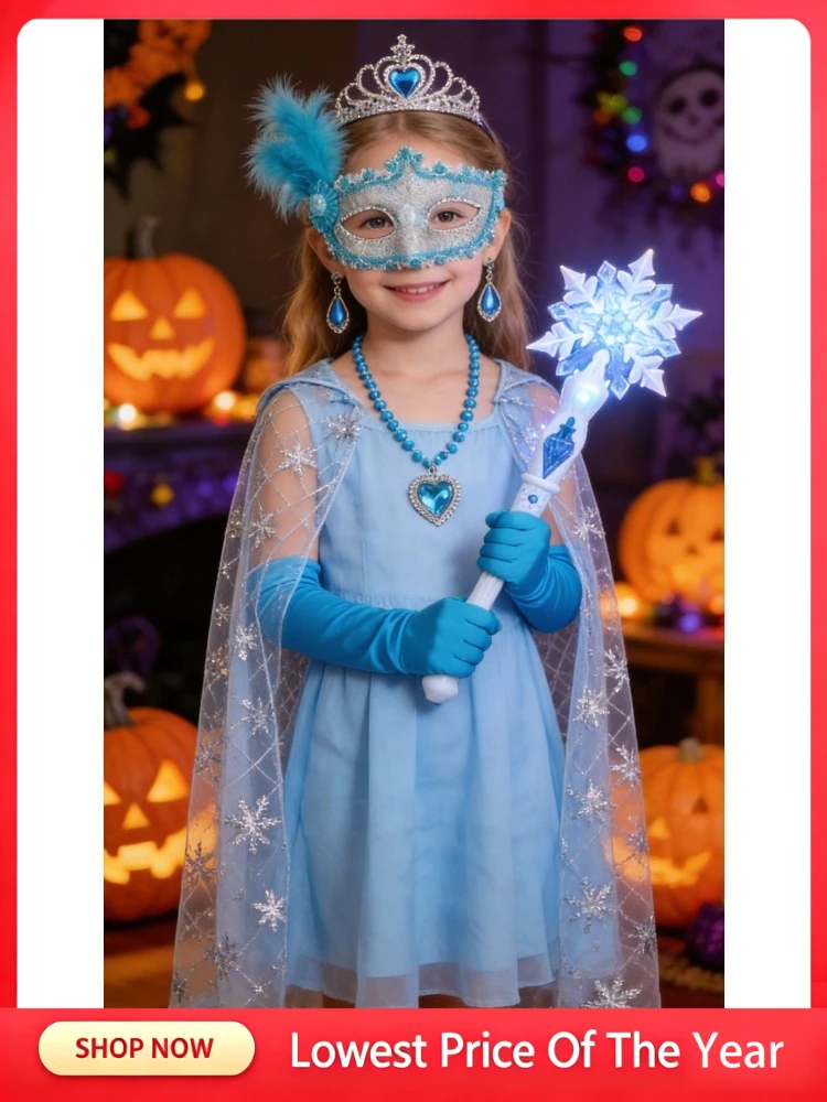 Princess Halloween Christmas Gift HotSale Snow Wand Toy Snowflake Light Sound Sticks Cosplay Fairy Glowing Wands Toys costumes