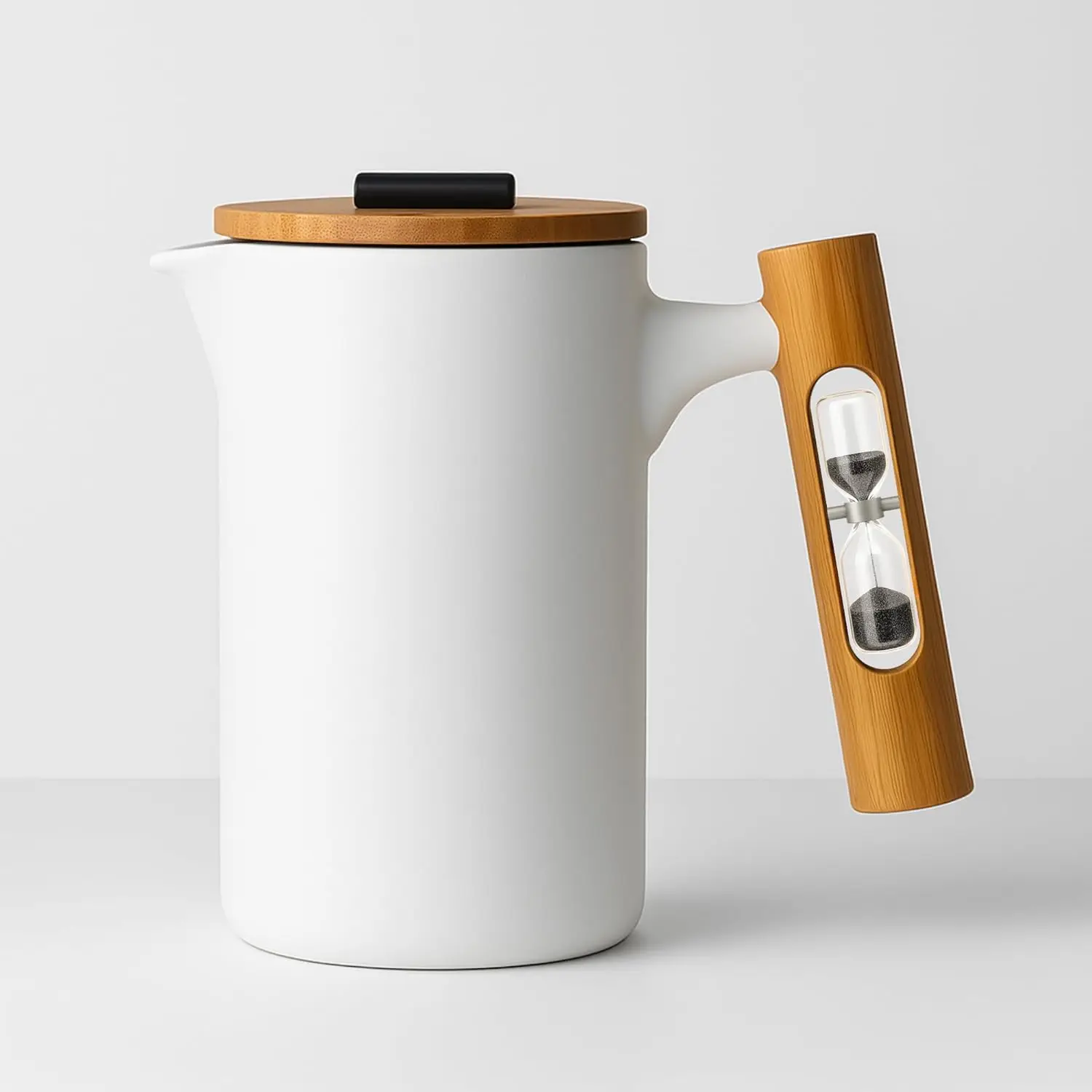 

French Press coffee maker | HourGlass Timer| Coffee Press| (White, Ceramic)