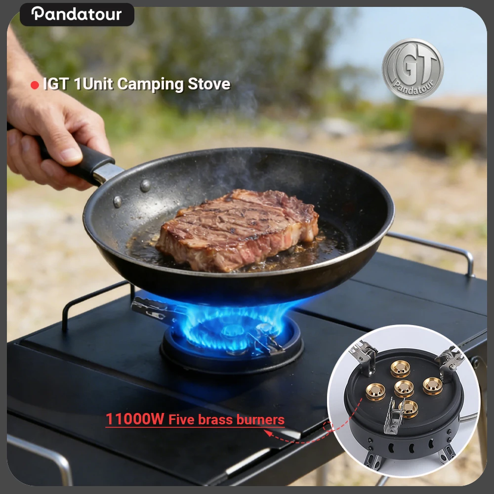 

Pandatour Camping 1UNT IGT Gas Stove DIY Easy Equiped 11000W High Firepower Brass Stove Barbecue Picnic Table Furnace