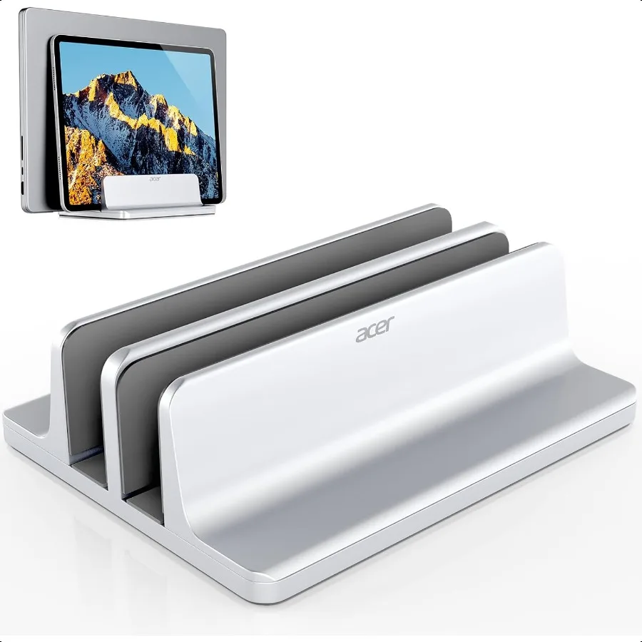 

Dual Vertical Laptop Stand Upright Desktop Stand Holder with Adjustable Dock Up to 15.7'' Aluminum Laptop Rack Storage Desk Org