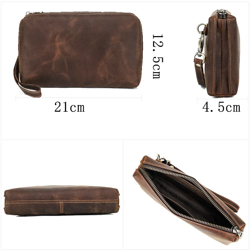 Imagem -05 - Carteira de Embreagem de Couro Genuíno Vintage Masculina Bolsa Longa Casual Bolsa de Viagem de Grande Capacidade Bolsas de Luxo Masculinas Rfid