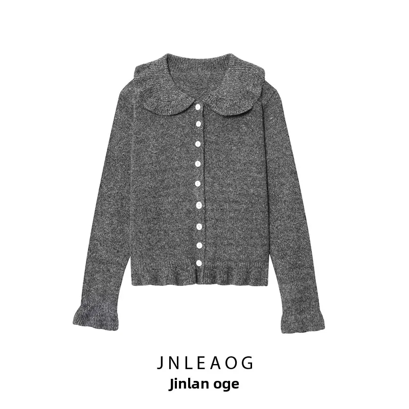 

JNLEAOG женская вязаная верхняя одежда с декоративным многослойным дизайном, осенний новый открытый кардиган из полиэфирного волокна в европейском стиле