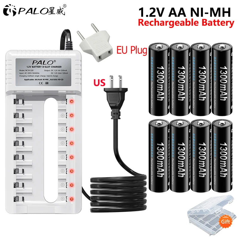 PALO 1.2V AA Rechargeble Battery 1300mAh AA Ni-MH Baterai Isi Ulang 2A Cell untuk mobil mainan kamera senter dengan pengisi daya AA AAA