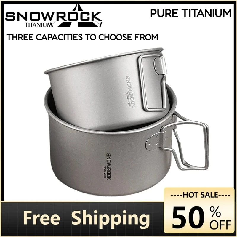 

Складная титановая миска SNOWROCK с ручкой и крышкой, портативный контейнер для еды, походная посуда для пикника и приготовления пищи