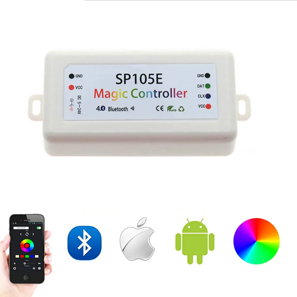 Controlador mágico Sp105E Compatible con Bluetooth Dc5-24V 2048 píxeles para Ws2811 2812 2801 6803 tira Led compatible con aplicación Ios/Android