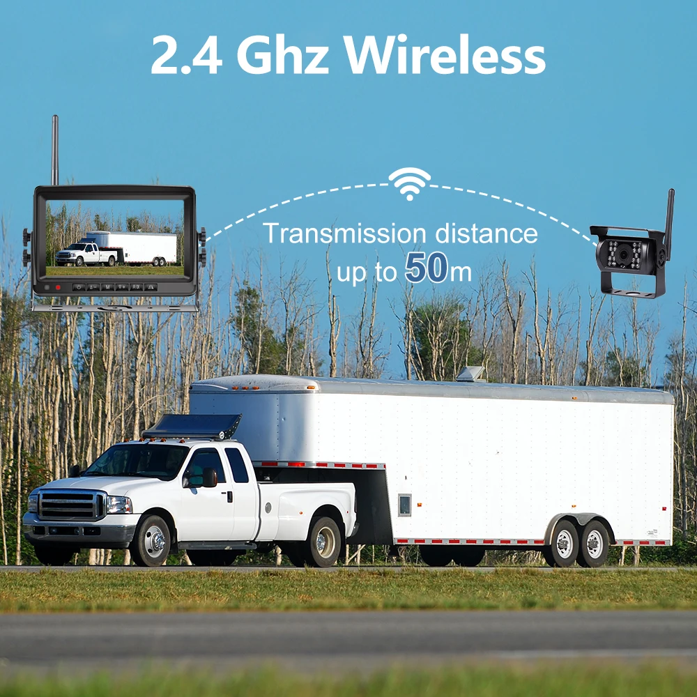 Wireless Backup Camera 7 Inch Monitor 2.4G WiFi Waterproof Night Vision Rear View System for Lorry Bus RV Van Car Reversing Aid