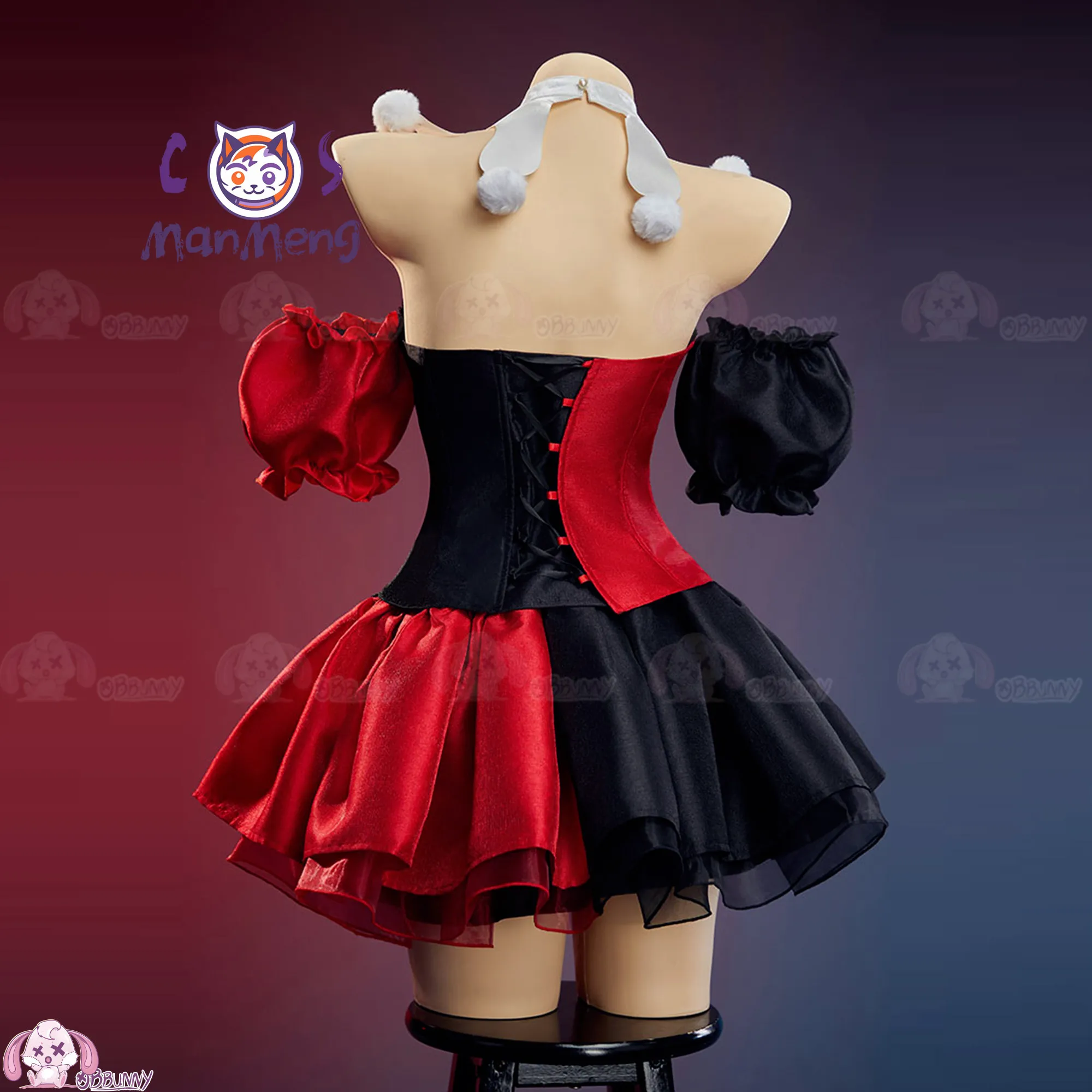 

New Clown Gothic Lolita Waist Skirt Red and black color blocked Halloween Party scam role-playing Clown Joker Cosplay Costume