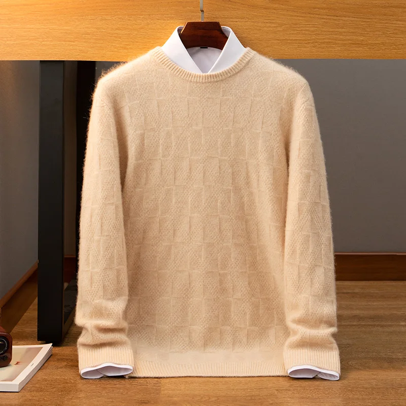 Square autumn and winter new 100% cashmere men's o neck sweater loose fashion pullover slim warm knit solid color long sleevetop