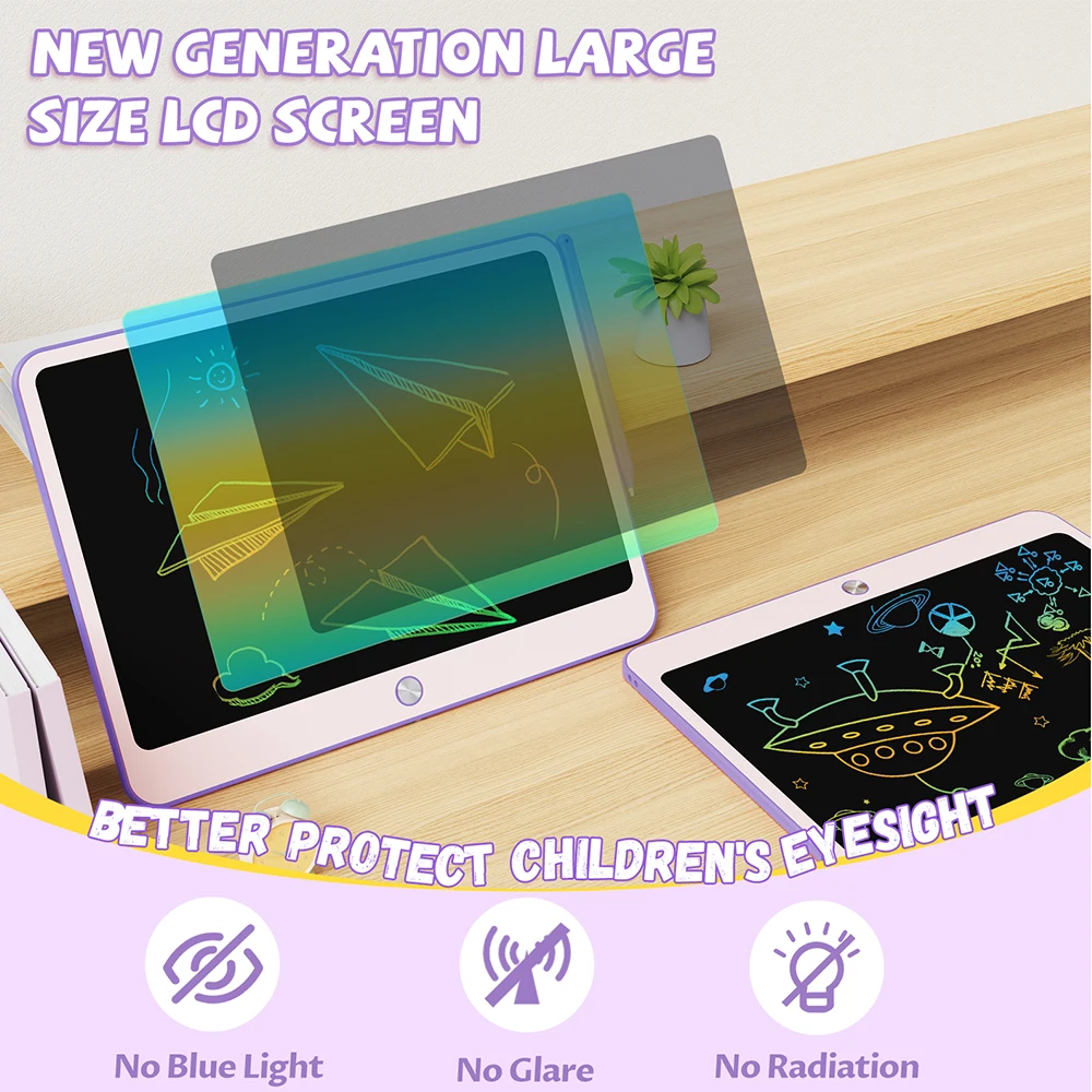 LCD-Schreibtablett, 12-Zoll-buntes Kleinkind-Doodle-Brett, löschbare Zeichenblöcke mit Umhängeband, Lernspielzeug für Kinder