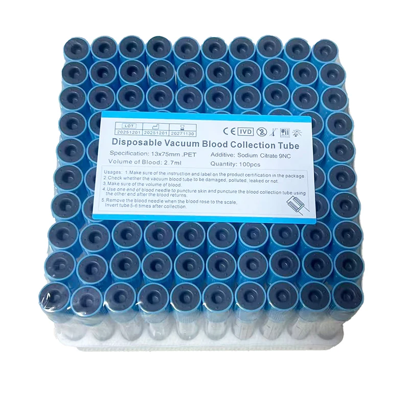 2.7ml /4ml Sterile Buffered Sodium Citrate Blood Collection Coagulation Tubes 100pcs Plastic Tube Pet Animals Lab Supplies