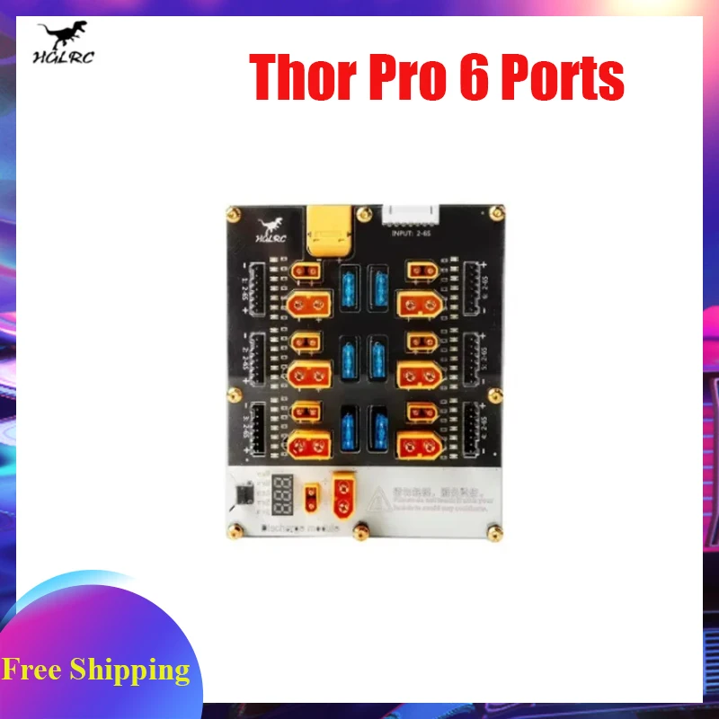 HGLRC Thor Pro 6 Ports Battery Charger Board 2-6S Lipo Discharger Parallel Balance Charging XT60 XT30 For IMAX B6 HOTA D6 Pro