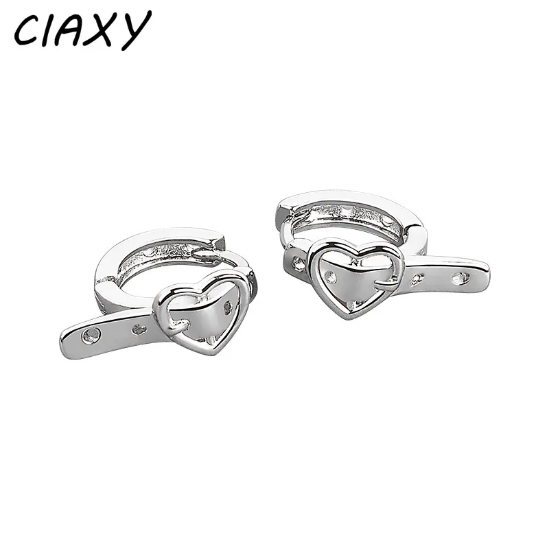 CIAXY Silver Color Heart-shaped Earrings Female Personality Compact Belt Buckle Belt Earring Gothic Creative Jewelry Gifts