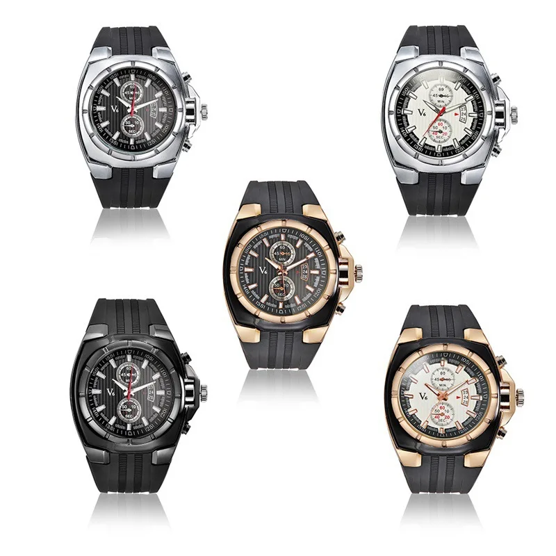 V6 0048 Trendy Unique Black Silvery Cool Outdoor Sports Silicone Wrist Watches For Male Gift Clock Big Dial Relojes Para Hombres