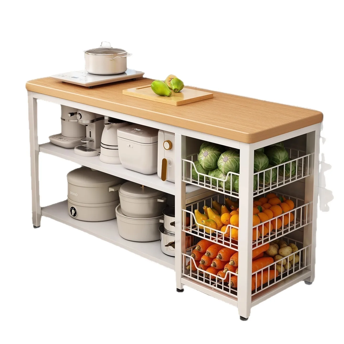 Kitchen Multifunctional Shelf Floor-to-ceiling Vegetable Cutting Table Workbench Multi-layer Edge Locker New Storage Shelf
