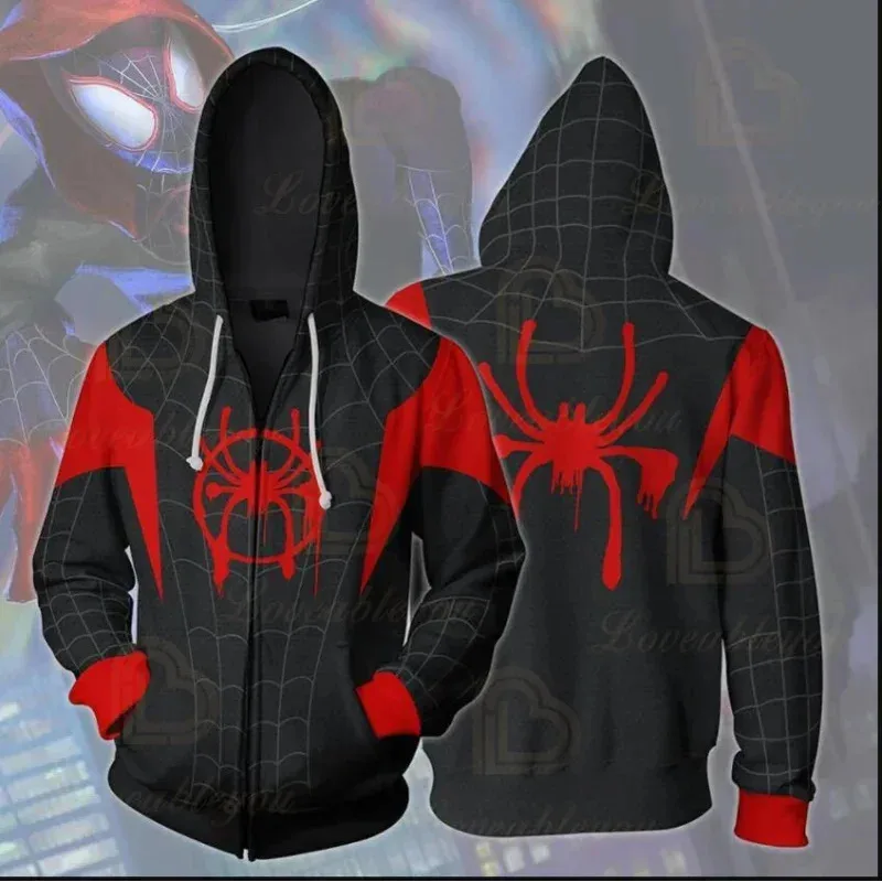 ♥   Nuevas Sudaderas con Capucha y Cremallera Color Escarlata para Hombre, Otoño 2025, para el Regreso a Casa, Estilo Cosplay del Superhéroe Araña de Lejos de Casa ★   Casa del Oso