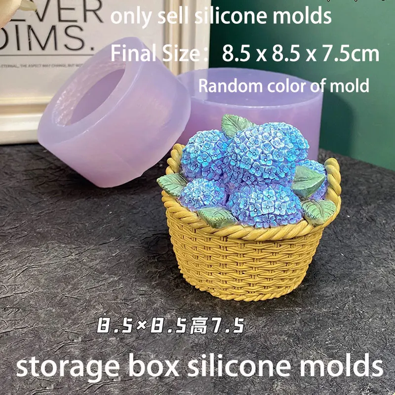 Sunflower Hydrangea Jewelry Storage Box Plaster Mold DIY Rose Flower Basket Candle Resin Silicone Mold Handmade Mold Gift - view 4