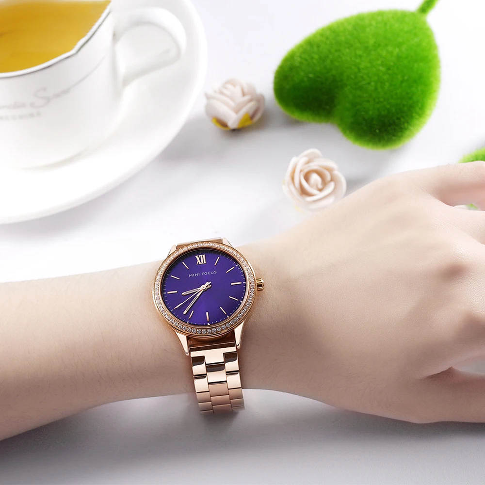 MINI FOCUS Japanese Movement Ladies Watch Stainless Steel Strap Elegant Fashion Female Clock Bracelet Wristwatch 0043L