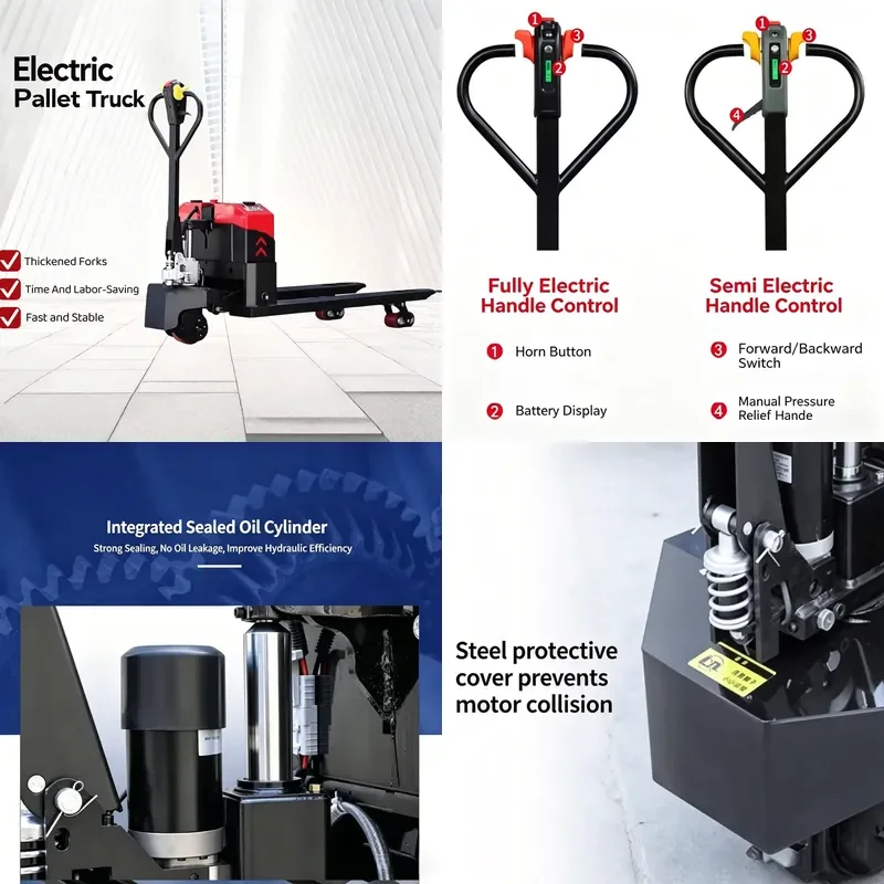 Semi Electric Pallet Truck 1500kg 2000kg Load Capacity Warehouse Logistics Cargo Transportation