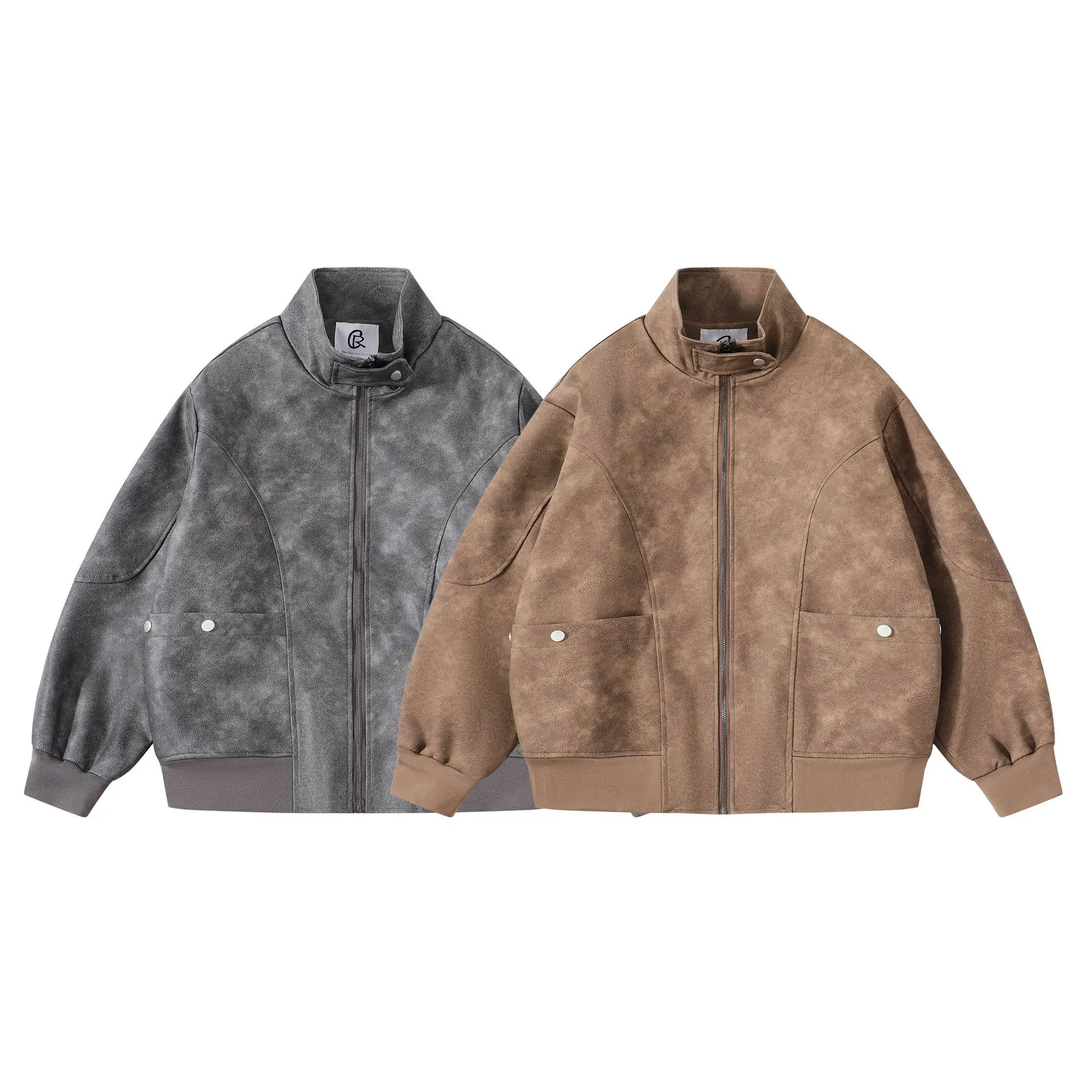 ربيع جديد الرجال الأمريكية خمر تفكيك المتعثرة الجلود دراجة نارية سترة الوقوف طوق البيسبول معطف الطيار منفذها #4