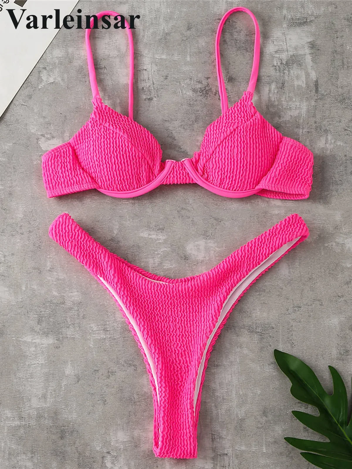 

Ribbed Underwired High Cut Bikini Swimsuit Female Swimwear Women Two-pieces Bikini set Thong Bather Bathing Suit Swim V2697SW