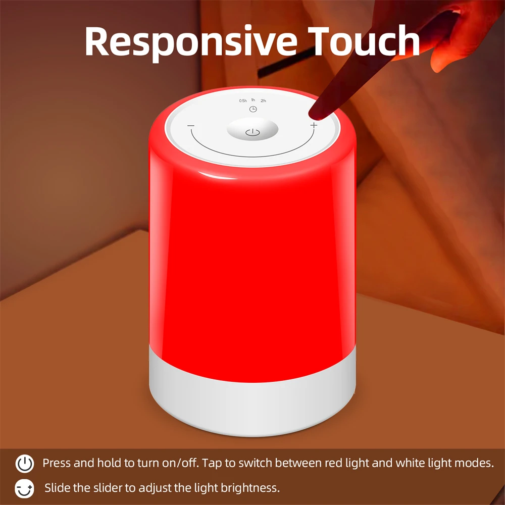 670nm Red Light Therapy Night Lamp Touch Stepless Dimming 600mAh Rechargeable Bedside Sleep Aid Light for Baby Feeding Meditatio