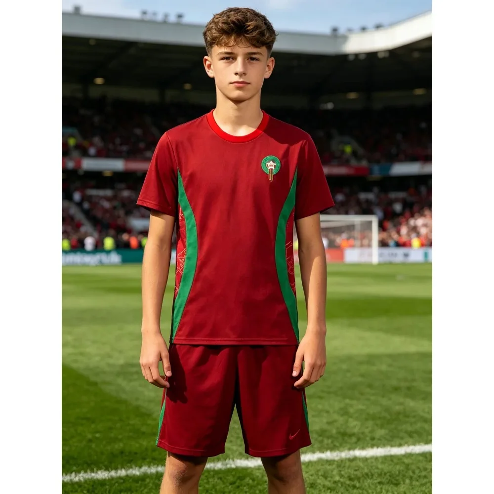 2026 Morocco Style Printed T-shirt Summer Breathable Quick Dry Outdoor Sports Football Jersey Short Sleeve Tops Men Women & Kids